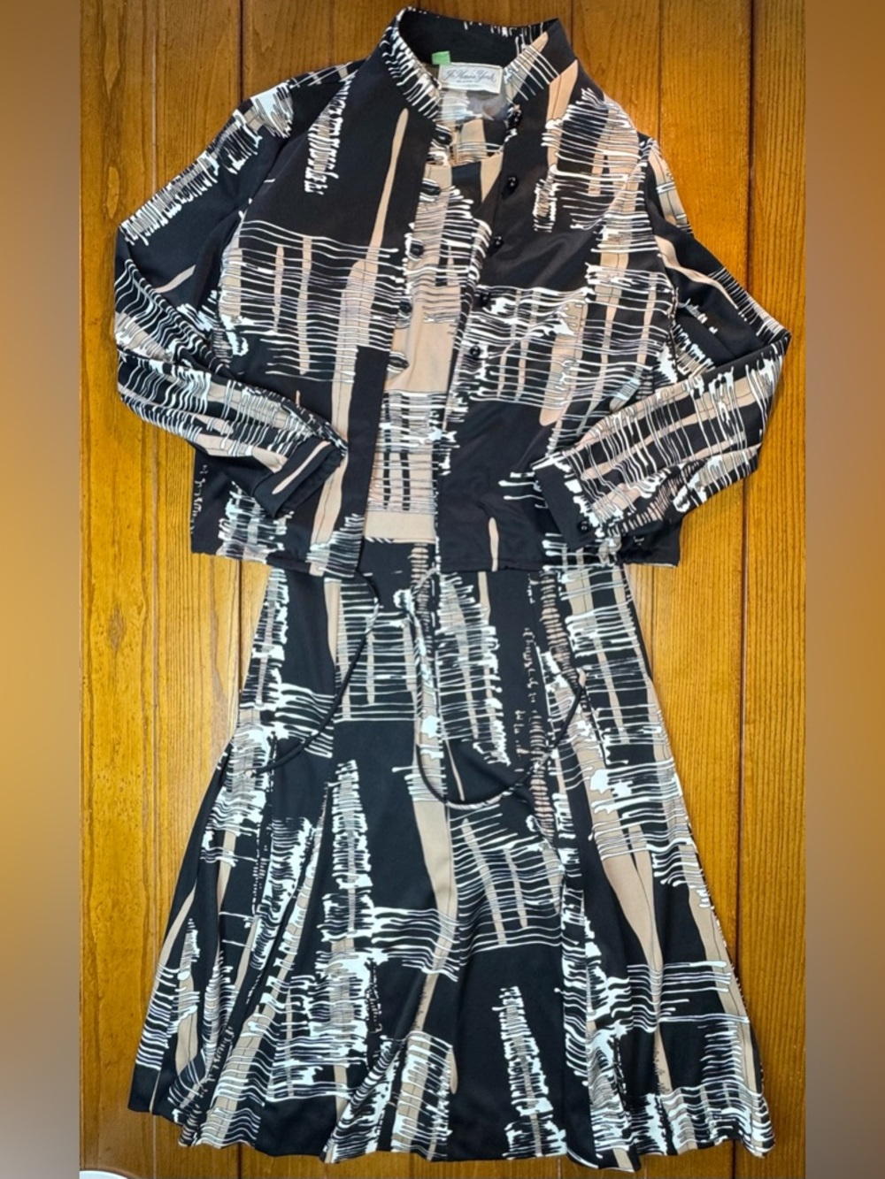 Vintage Jo Hanna York 2-Piece Dress & Jacket Set | Abstract Print | Size 10
